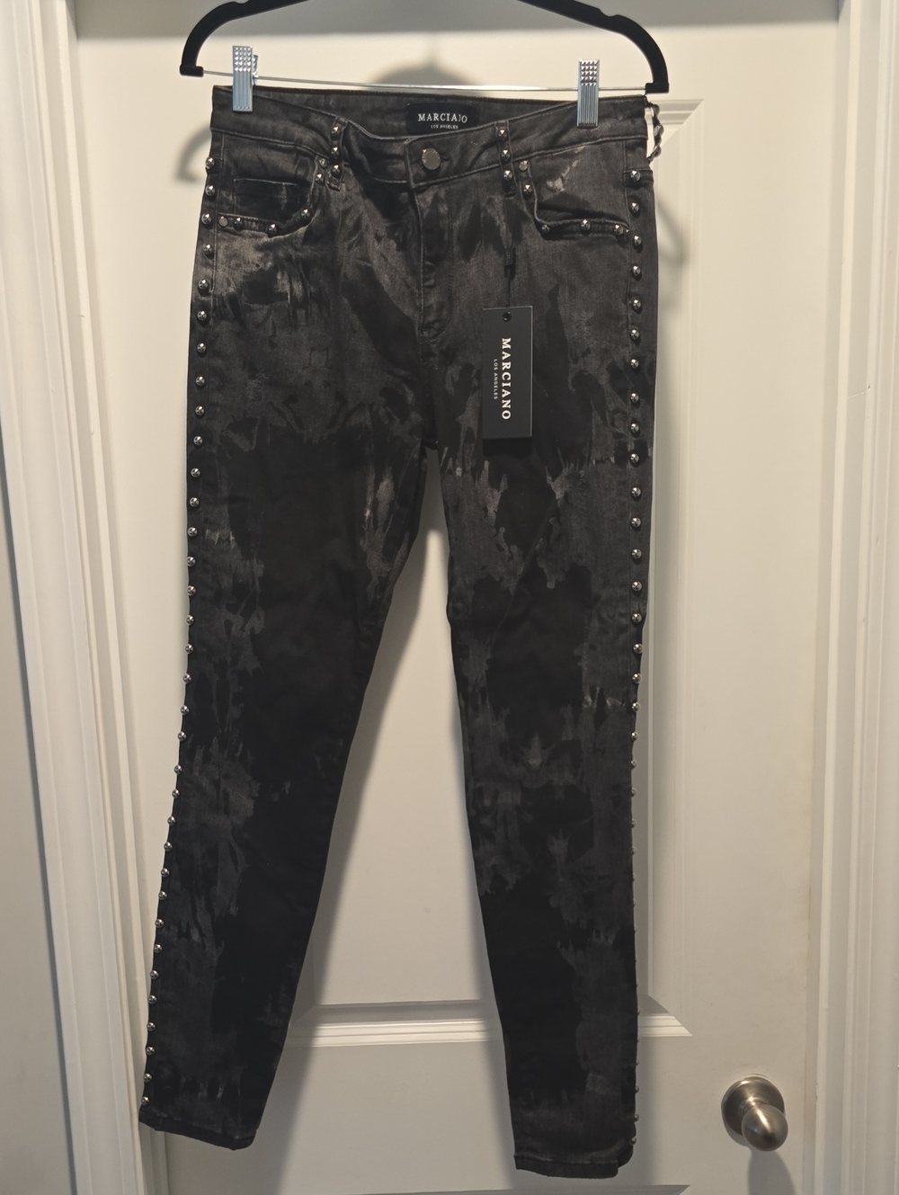 Marciano Black Acid-Wash Studded Skinny Jeans Sz 30